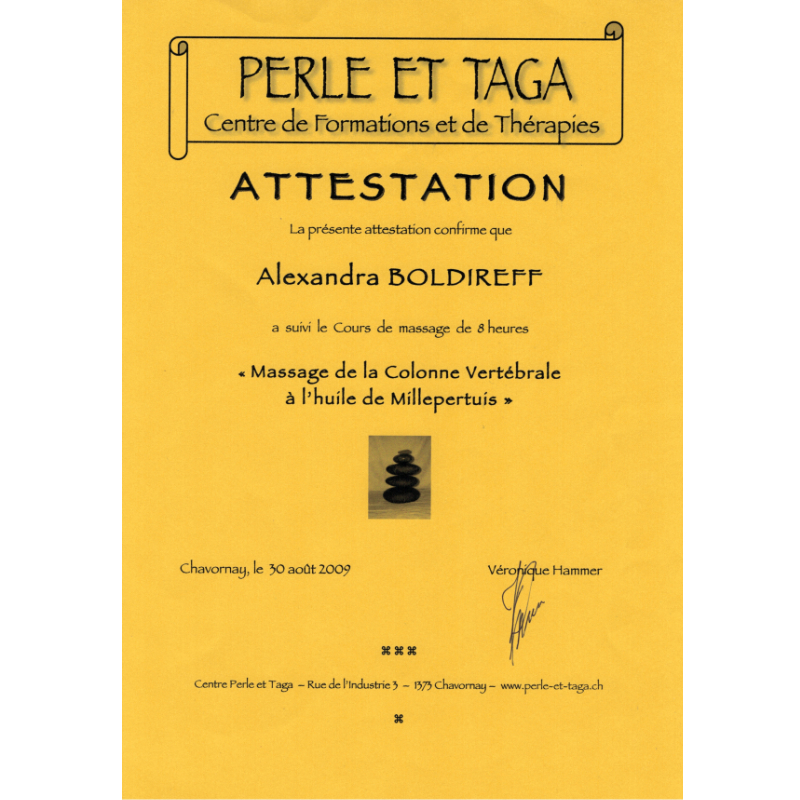 Aux Mains Sages - Alexandra Boldireff Certification: Spinal Column Massage With St.John's Wort Oil